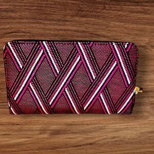 Zig Zag Pink White Black Zip Around Modern Clutch Wallet Gold Hardware New 4”x8”
